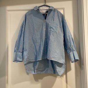 j crew blue and white striped button down. size xxs.